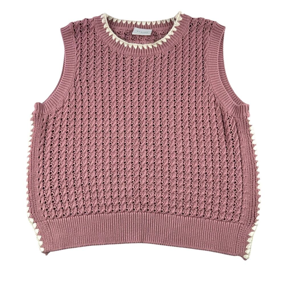 Varley Delaney Knit Vest M Cotton Sleeveless Sweater Woodrose Textured Open
